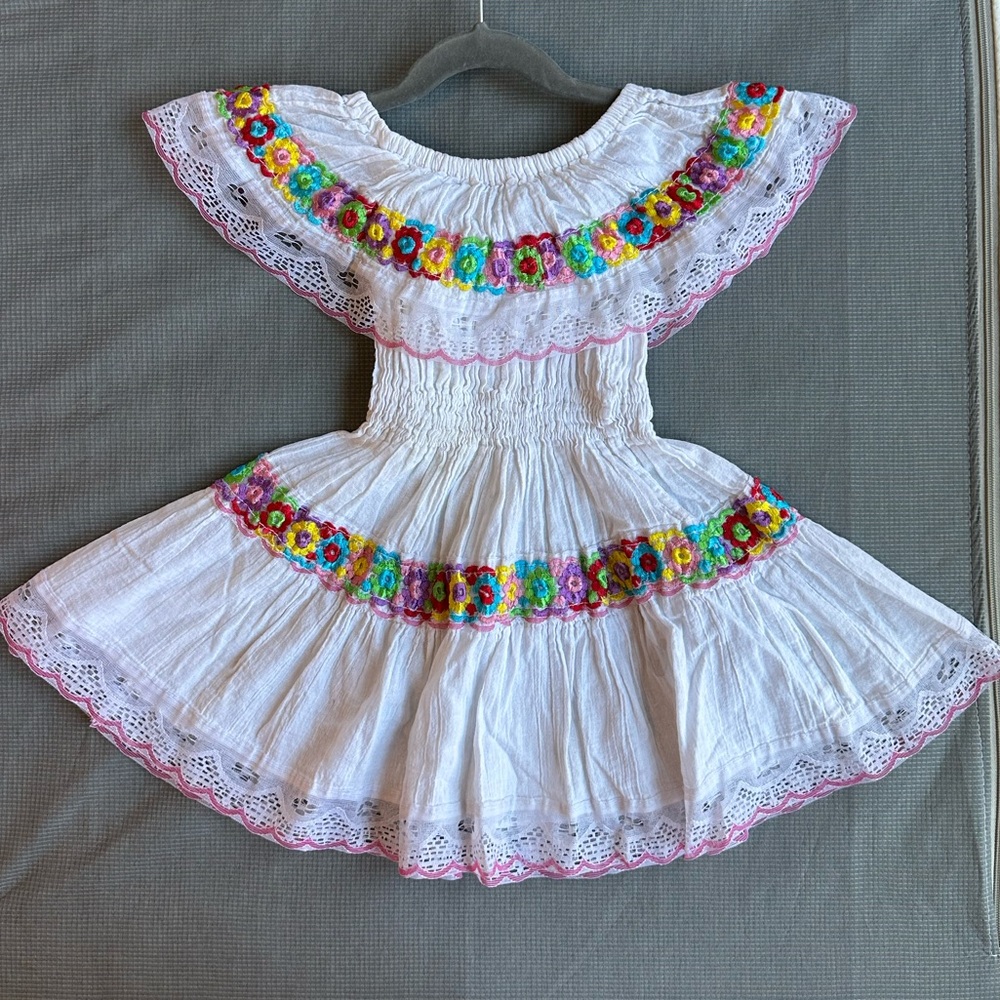 White Dress with Colorful Floral Embroidery
